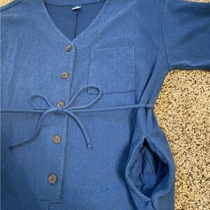 Old Navy Royal Blue V-Neck Button-Up Romper with Waist Tie